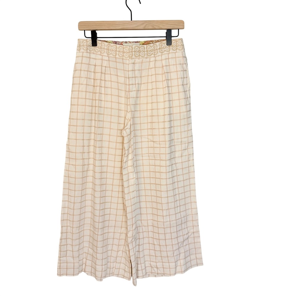 Anthropologie Elevenes Cream Striped Wide Leg Palazzo Pant Y2K Cropped SZ 2